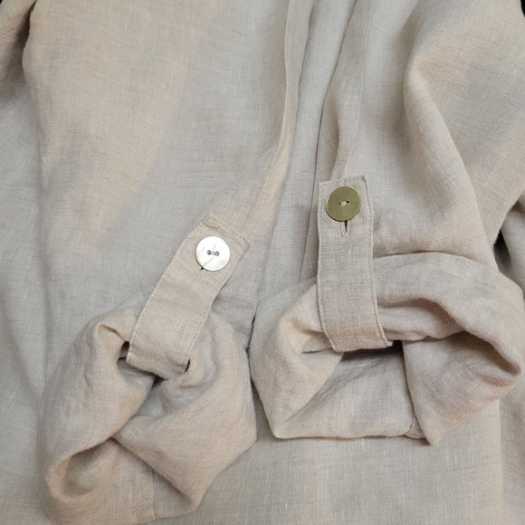 Ali Miles Sz L 100% Linen Lagenlook Cowl Neck Roll Tab Sleeve Tunic Blouse - Picture 7 of 8